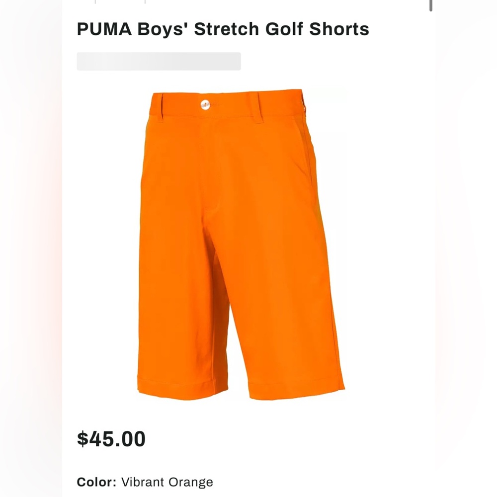 Puma Youth Golf Tech Shorts. Vibrant Orange. Size Youth Large. NWT.
